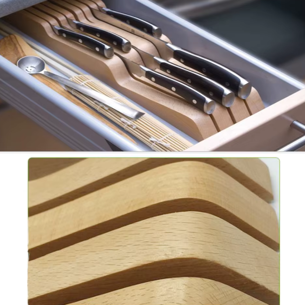 Horizontal Kitchen Knife Holder - Drawer or Countertop Knife Storage