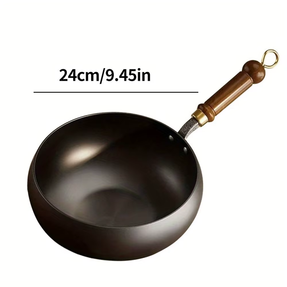 Refined Iron Big Pot Belly Uncoated Pan With Glass or Wooden Lid - Even Heat Frying Kitchen Cookware