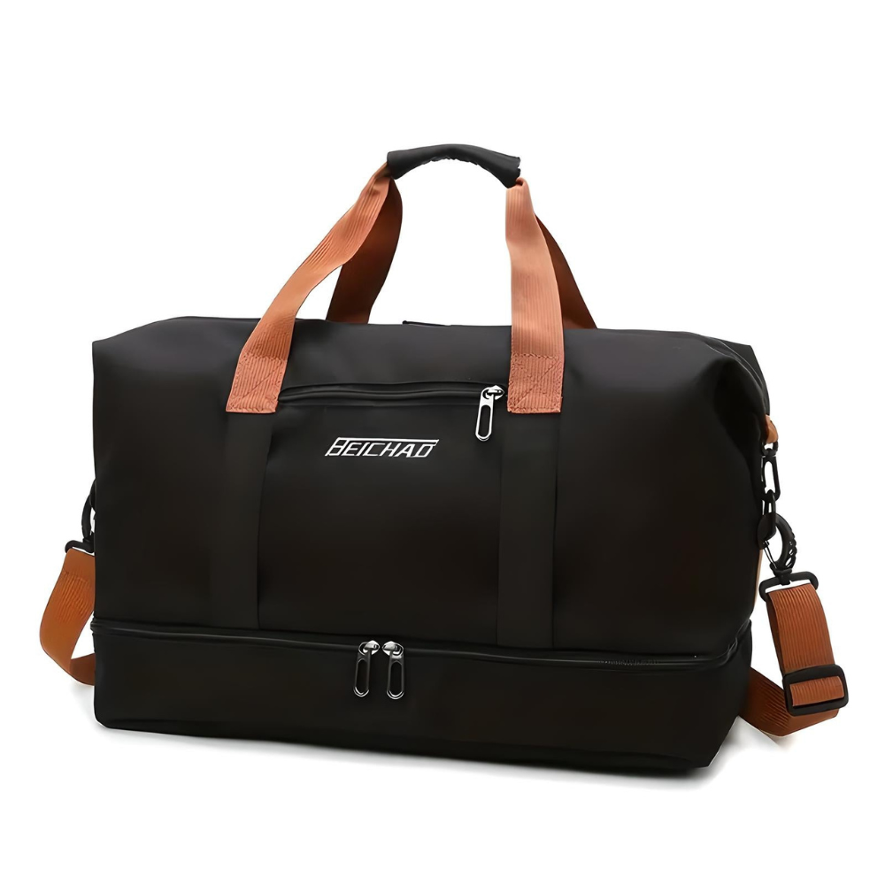 Travel Duffle Bag with Shoe Compartment, Wet Dry Separator and Trolley Strap