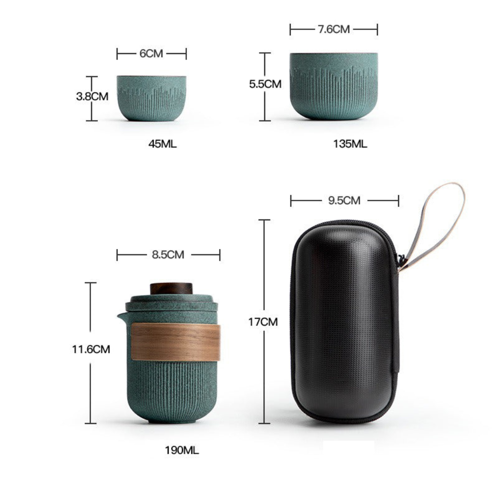 Portable Tea Set For Travel, Bluestone Glazed Style Set