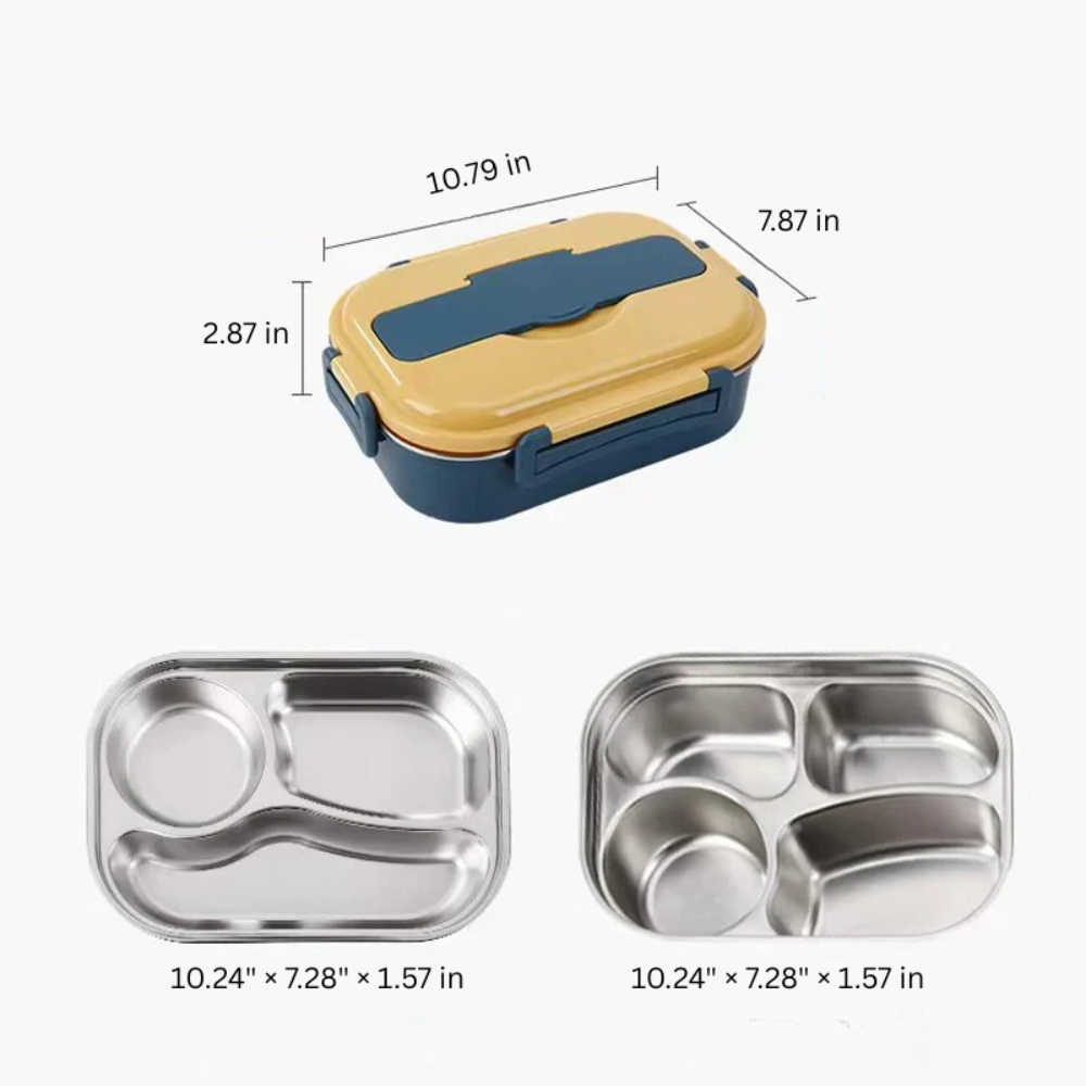 Thermal Lunch Box With 4 Leakproof Compartments & Sealed Pot Stainless Steel