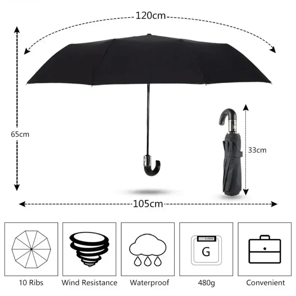 Foldable Umbrella with Automatic 10 Rib Windproof Shield - Business Design