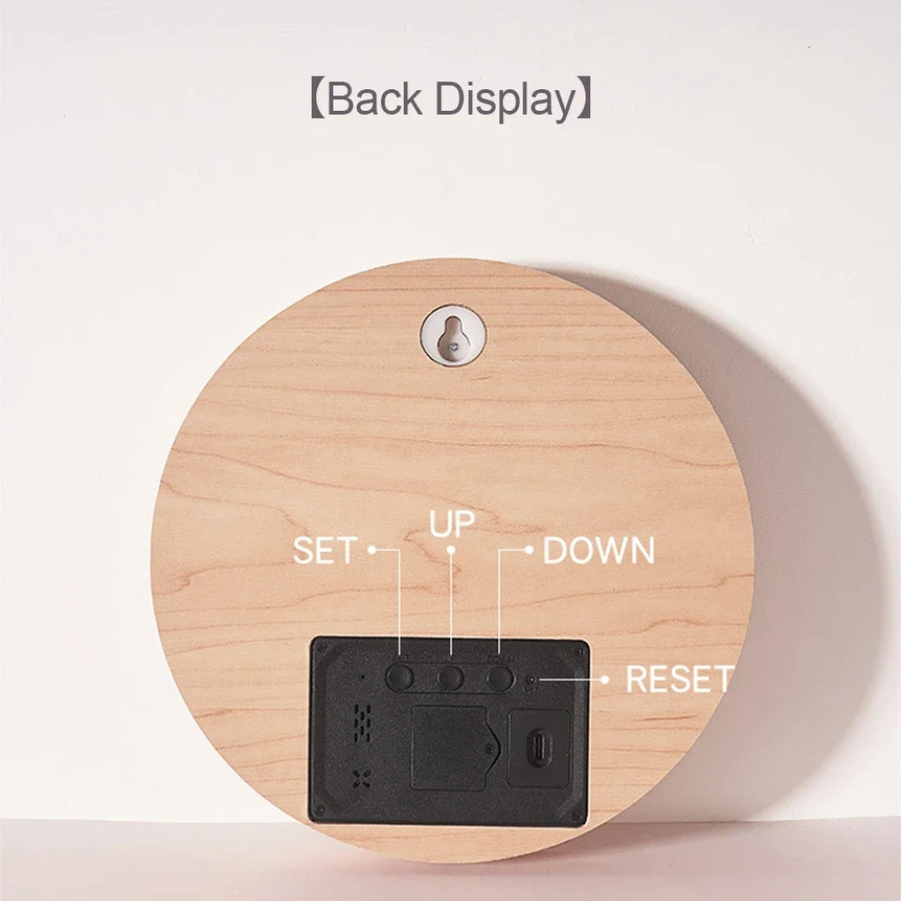 Digital Wall Clock with LED Display and Rechargeable Battery - 7.68" Diameter
