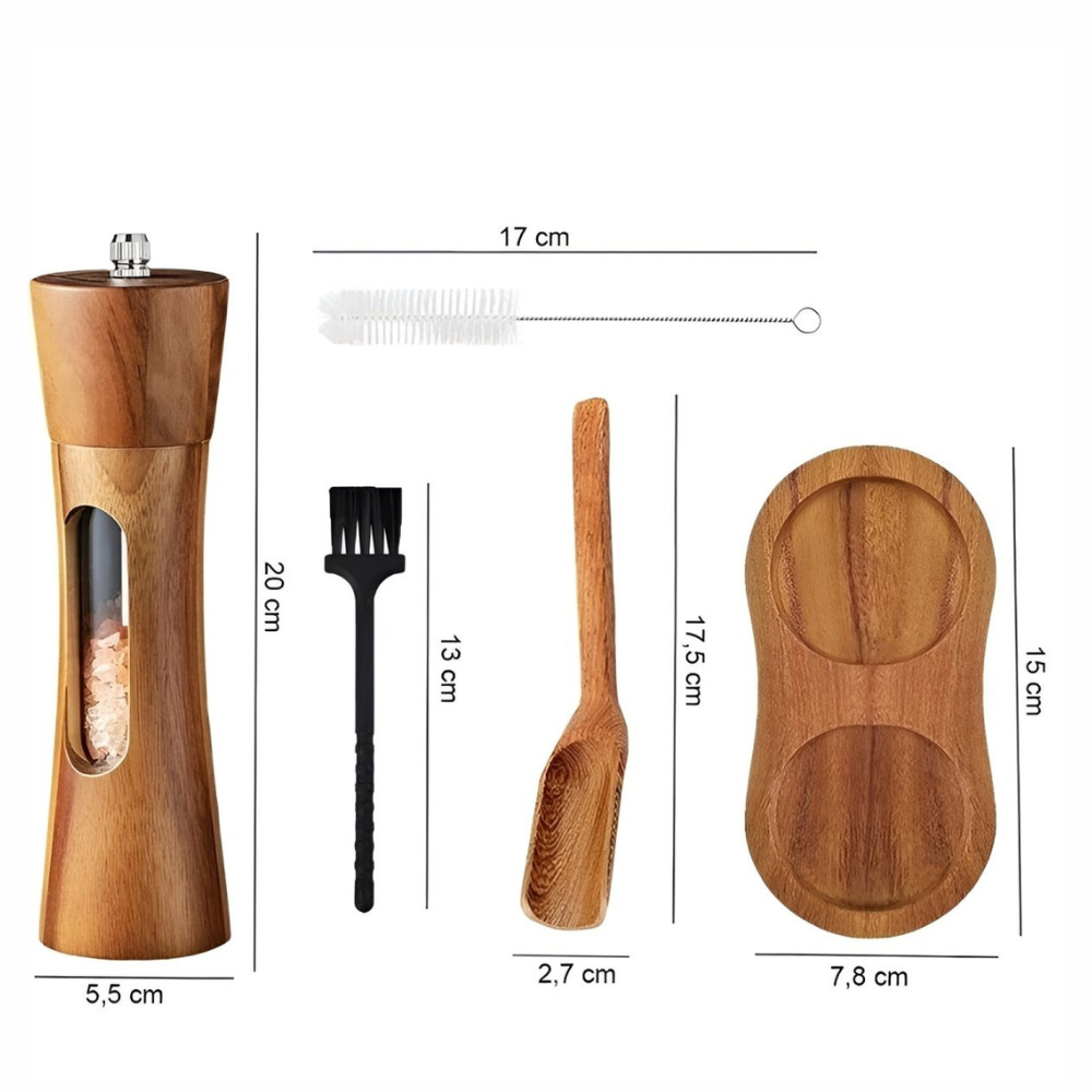 Salt & Pepper Shaker Manual Wooden Mill Set with Adjustable Ceramic Grinder