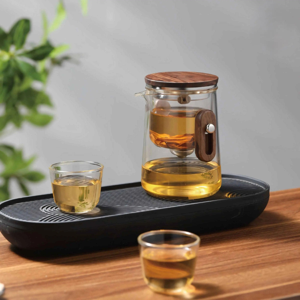 Travel Glass Tea Set, Portable Teapot Kettle With 3 Glass Cups & Travel Case