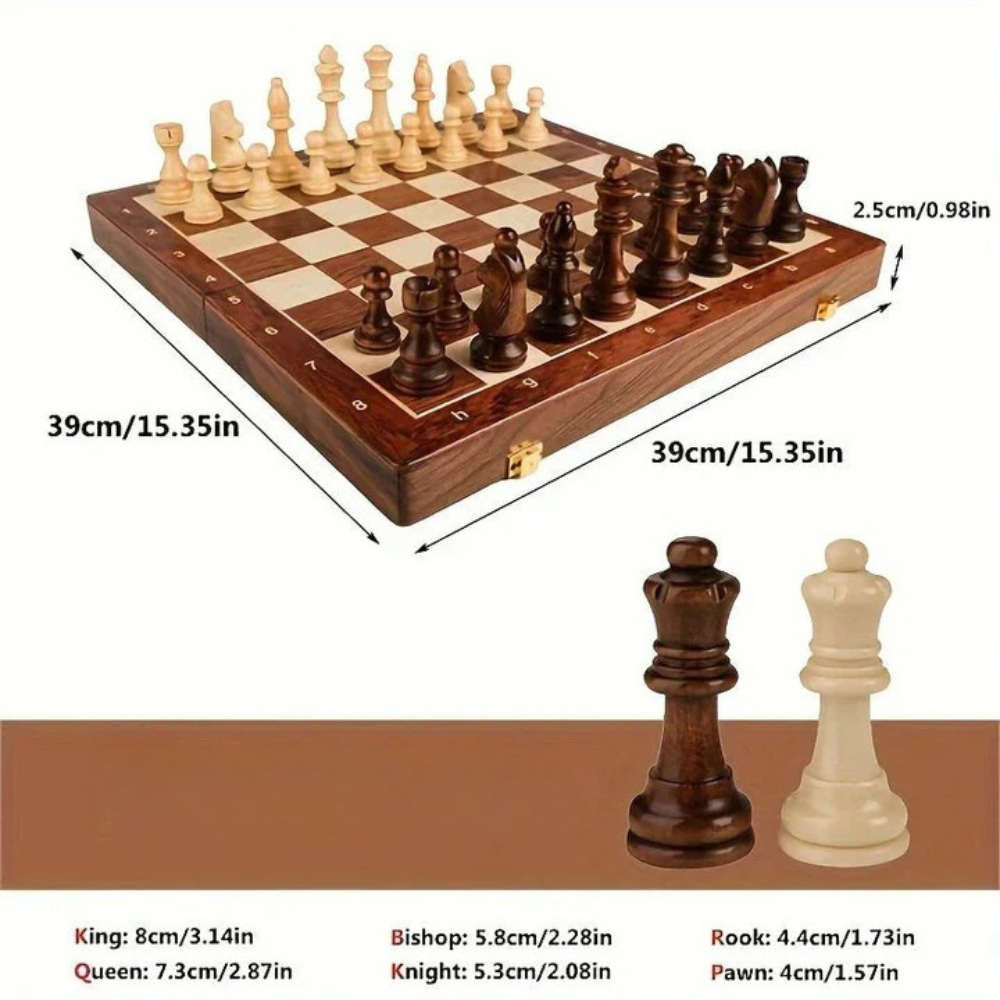 Folding Wooden Chess Set, Integrated Storage For Chess Pieces