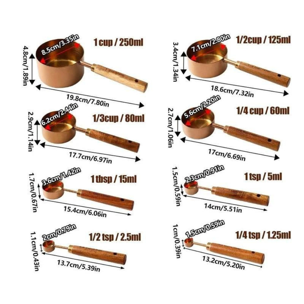 Measuring Spoons Stainless Steel and Wood 8 pcs Utensil Set