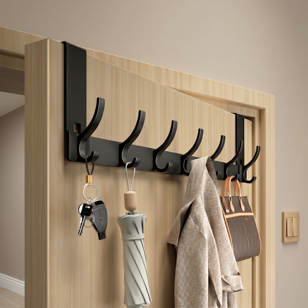 Coat Rack Over the Door Aluminum Alloy Multi Hook Rigid Storage Rail