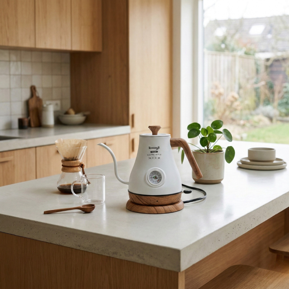 Stainless Steel Electric Tea Kettle with Gooseneck Spout and Thermostat Regulation