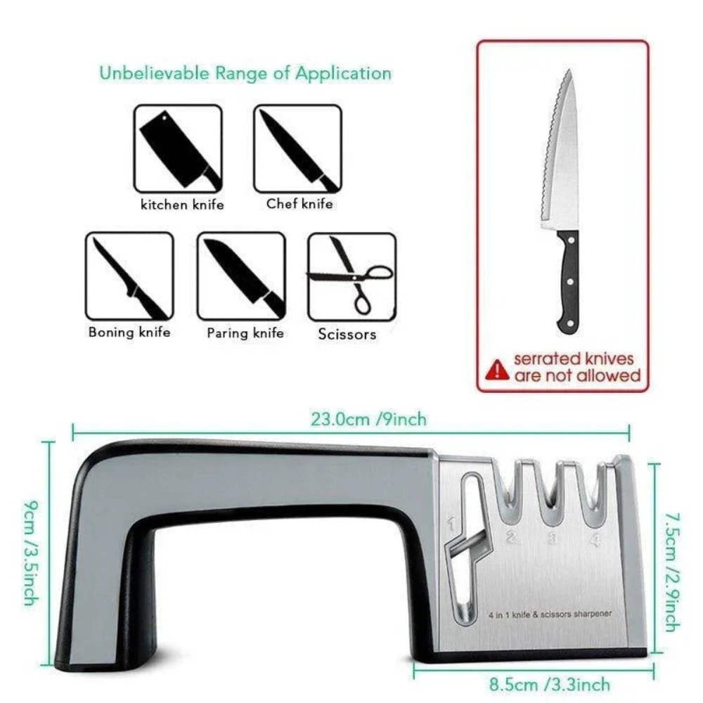 Knife Sharpener 4 in 1 Manual Pull-Through Tool for Blades and Scissors