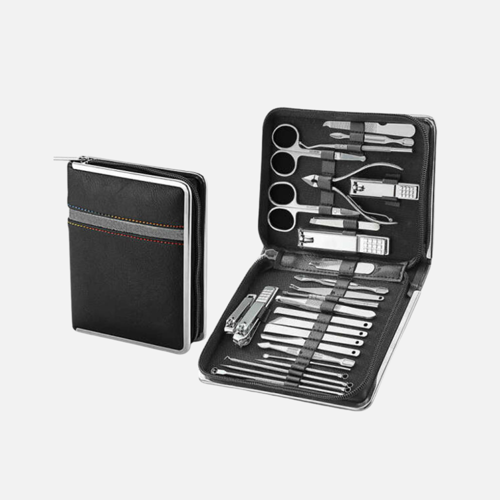 Mens Thick Nail Clipper 26 Piece Grooming Set With Case