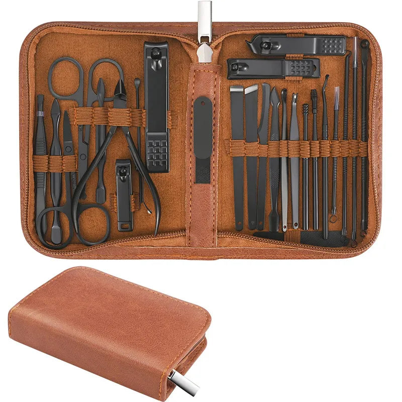 Portable Full Nail Clipper Travel Set In Case - Complete Mens Grooming Set