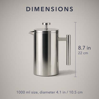 Dimensions: height 8.7 in / 22 cm. 1000 ml size, diameter 4.1 in / 10.5 cm