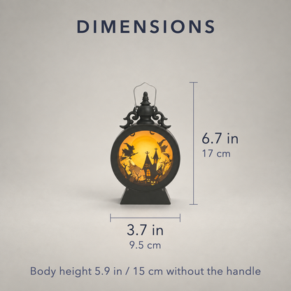 Dimensions of the Halloween lantern, 3.7 inches wide and 6.7 inches tall