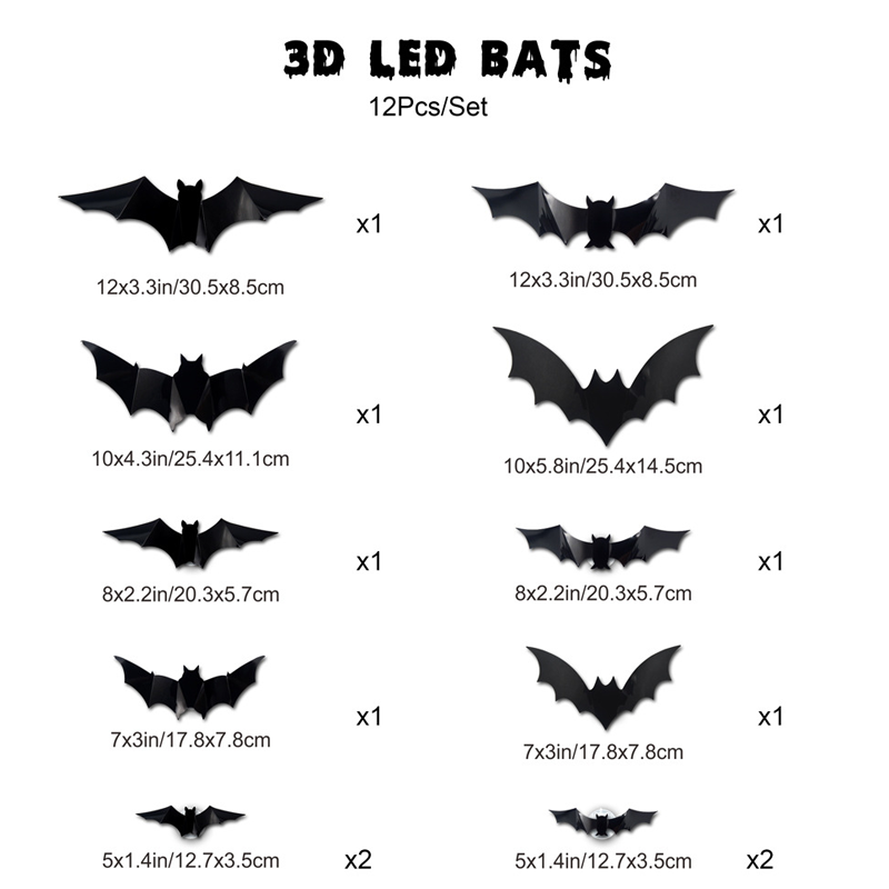 Chart of the 12 bat pack showing ten bat designs in five sizes and how many of each