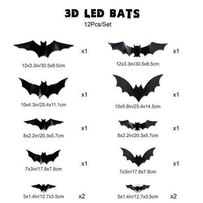 Chart of the 12 bat pack showing ten bat designs in five sizes and how many of each