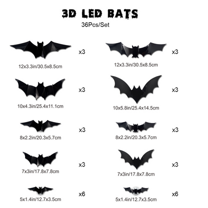 Chart of the 36 bat pack showing ten bat designs in five sizes and how many of each