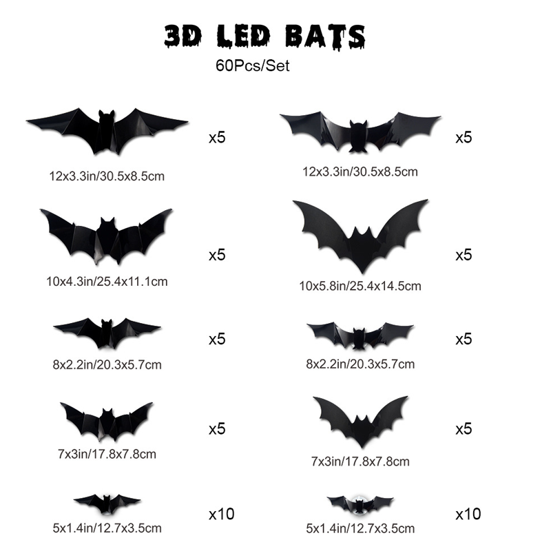 Chart of the 60 bat pack showing ten bat designs in five sizes and how many of each