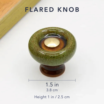 Dimensions of the flared ceramic cabinet knob: 1.5 inches across, 1 inch tall