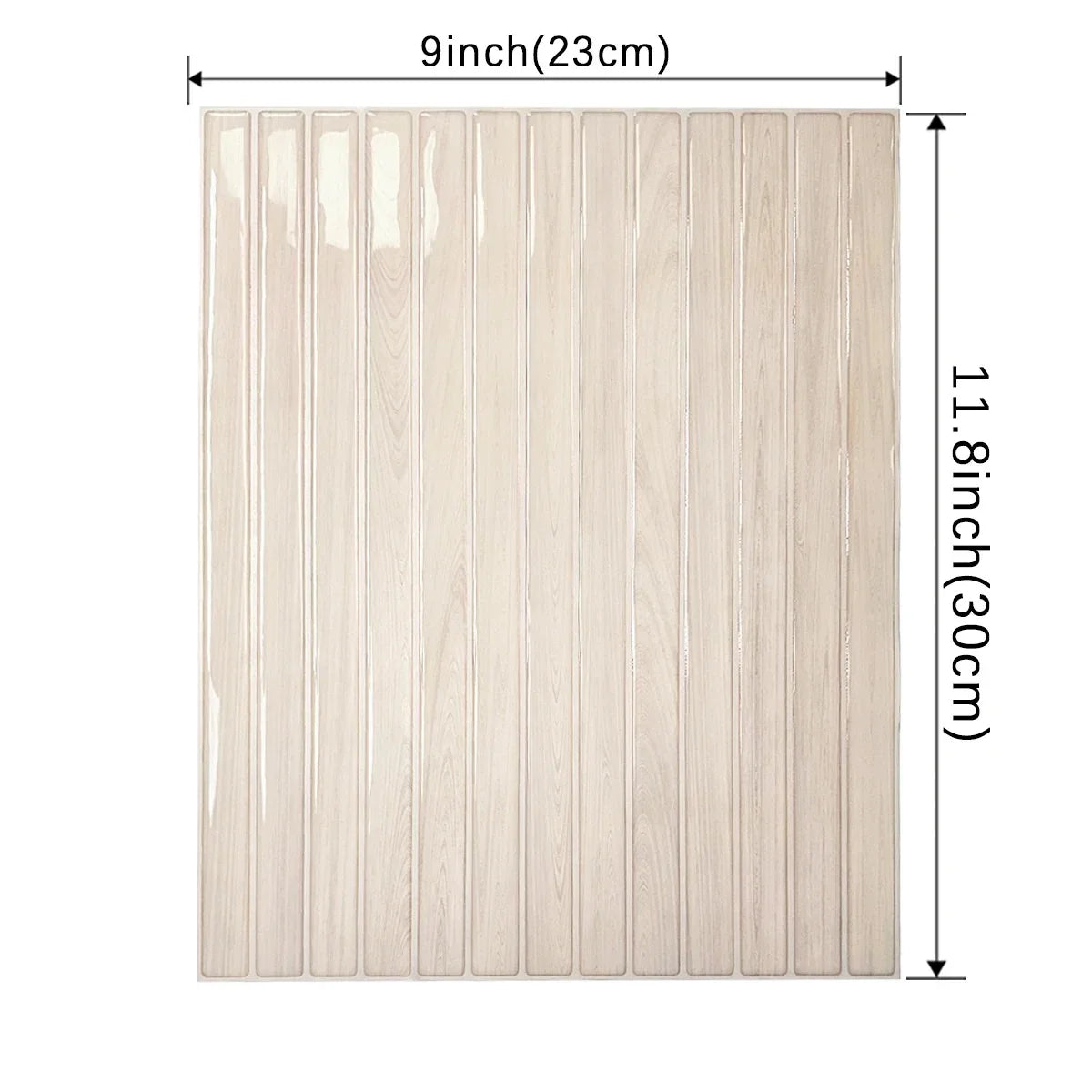 One peel and stick tile sheet on a white background with dimension lines reading 9 inches wide and 11.8 inches tall
