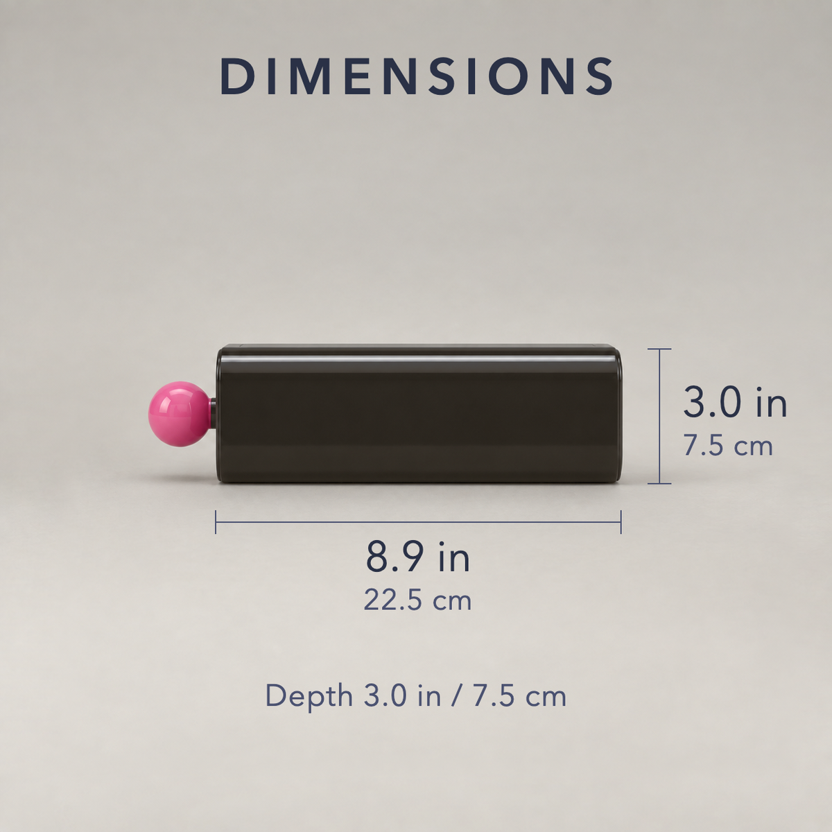 Dimensions of the stackable storage drawer, 8.9 in long by 3.0 in high and 3.0 in deep