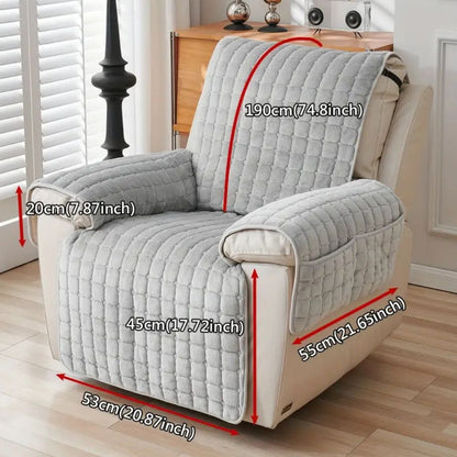 Gray recliner cover on a cream recliner with its measurements: 190 cm long, 53 cm wide, arm cover 55 cm
