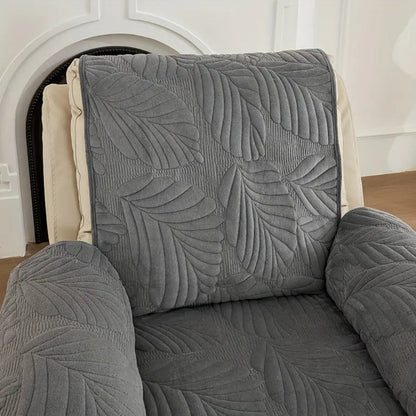 Close view of the leaf quilting on a charcoal recliner cover backrest