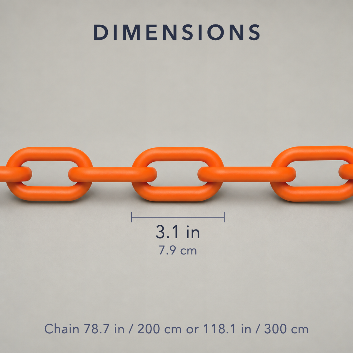 Chain light dimensions, each link 3.1 in long, chain 78.7 in or 118.1 in long