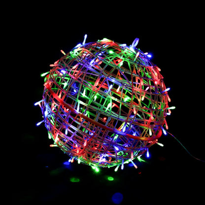 A multicolor LED ball light with red, green and blue LEDs on a black background