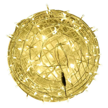 A warm white LED ball light on a white background
