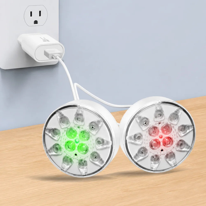 Two pool lights charging together from one double-ended USB cable