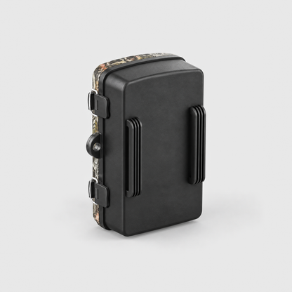 Back of the trail camera with two ribbed channels for the mounting strap