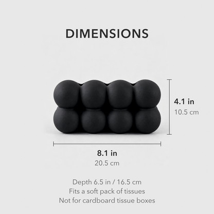 Bubble tissue box cover dimensions: 8.1 inches long, 4.1 inches tall and 6.5 inches deep, for a soft pack of tissues