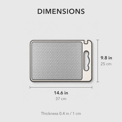 Cutting board dimensions: 14.6 x 9.8 in (37 x 25 cm), 0.4 in (1 cm) thick