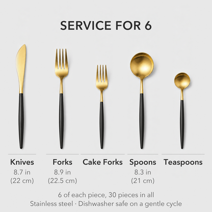 Service for 6: 6 knives, 6 forks, 6 cake forks, 6 spoons and 6 teaspoons