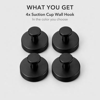Four black suction cup wall hooks, the set of four that comes in the box