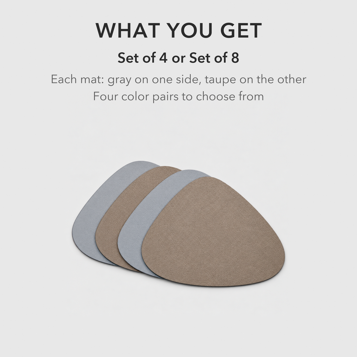 A stack of four Gray and Taupe placemats, sold as a set of 4 or a set of 8