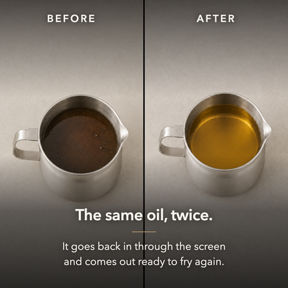 Before and after comparison of the same cooking oil, dark then clear