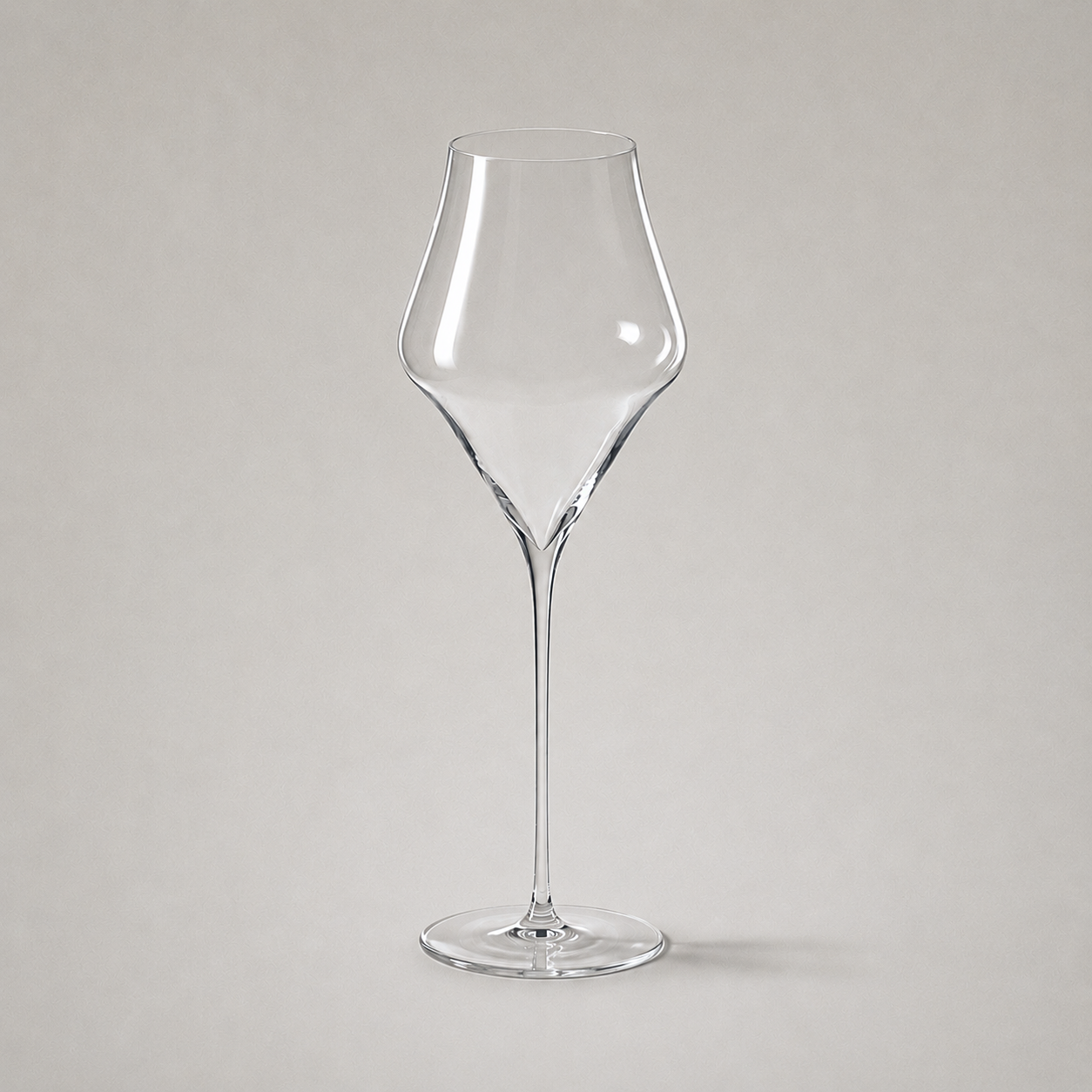 Ultra thin champagne glass with a wide tulip bowl and a long fine stem