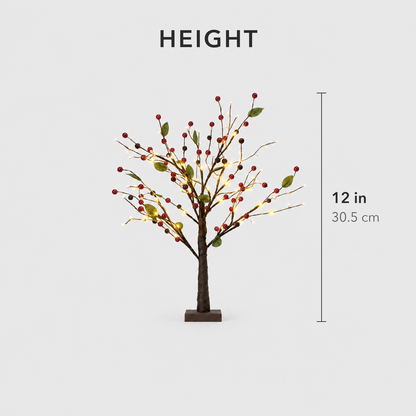 Height card showing the red berry tabletop Christmas tree measuring 12 inches tall
