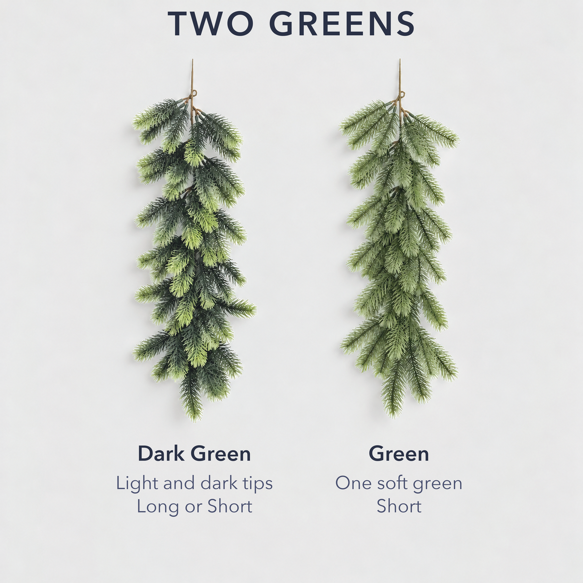 The two colors side by side: Dark Green with light and dark tips, and Green in one soft shade
