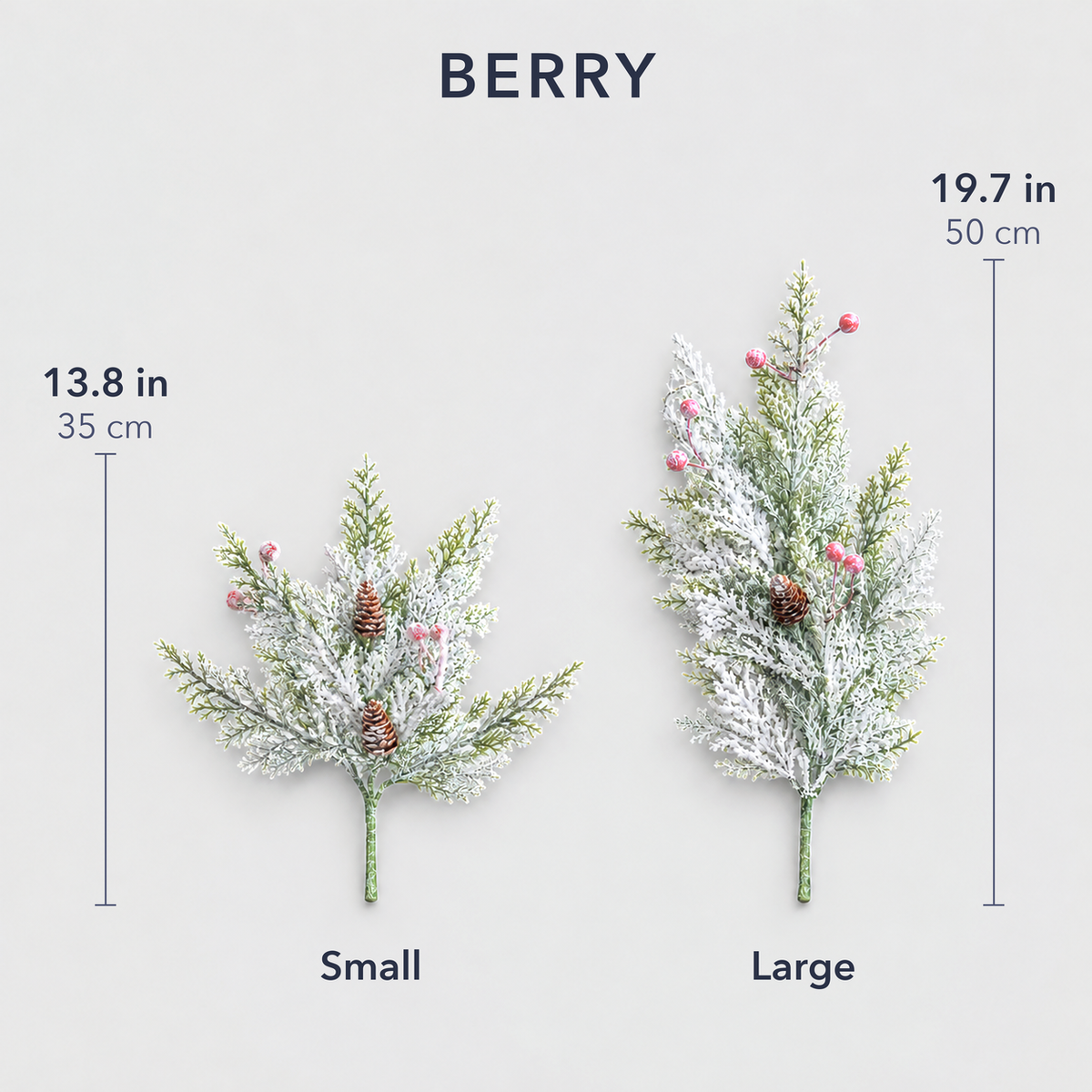 Berry stem sizes: Small 13.8 in and Large 19.7 in tall