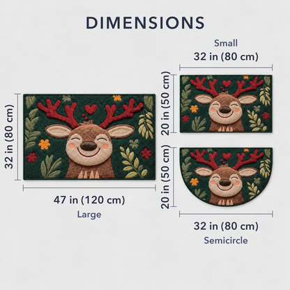 The three mats side by side to scale: Small 32 x 20 inches, Semicircle 32 x 20 inches and Large 47 x 32 inches