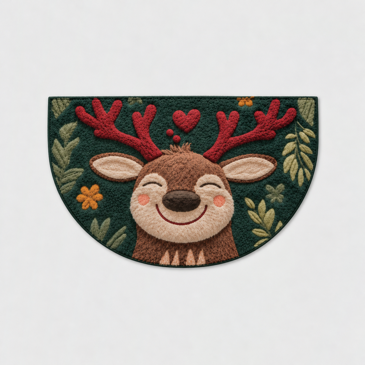 Semicircle reindeer Christmas mat on a light grey background