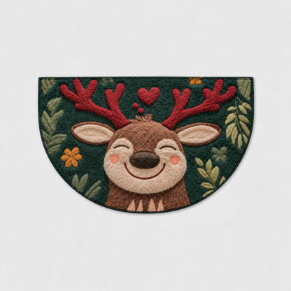 Semicircle reindeer Christmas mat on a light grey background