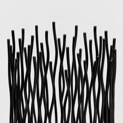 Close-up of the wavy black iron rods and their uneven tops on the candle holder