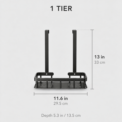 Dimensions of the 1 Tier shower caddy: 11.6 inches long and 13 inches tall, 5.3 inches deep