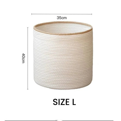 Large white rope basket with a beige rim, 13.8 inches wide and 15.7 inches tall