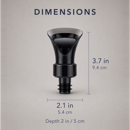 Dimension diagram of the wine stopper, 3.7 inches tall by 2.1 inches across, 2 inches deep