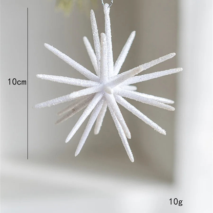 Small white glitter starburst ornament, 10 cm tall, 10 g